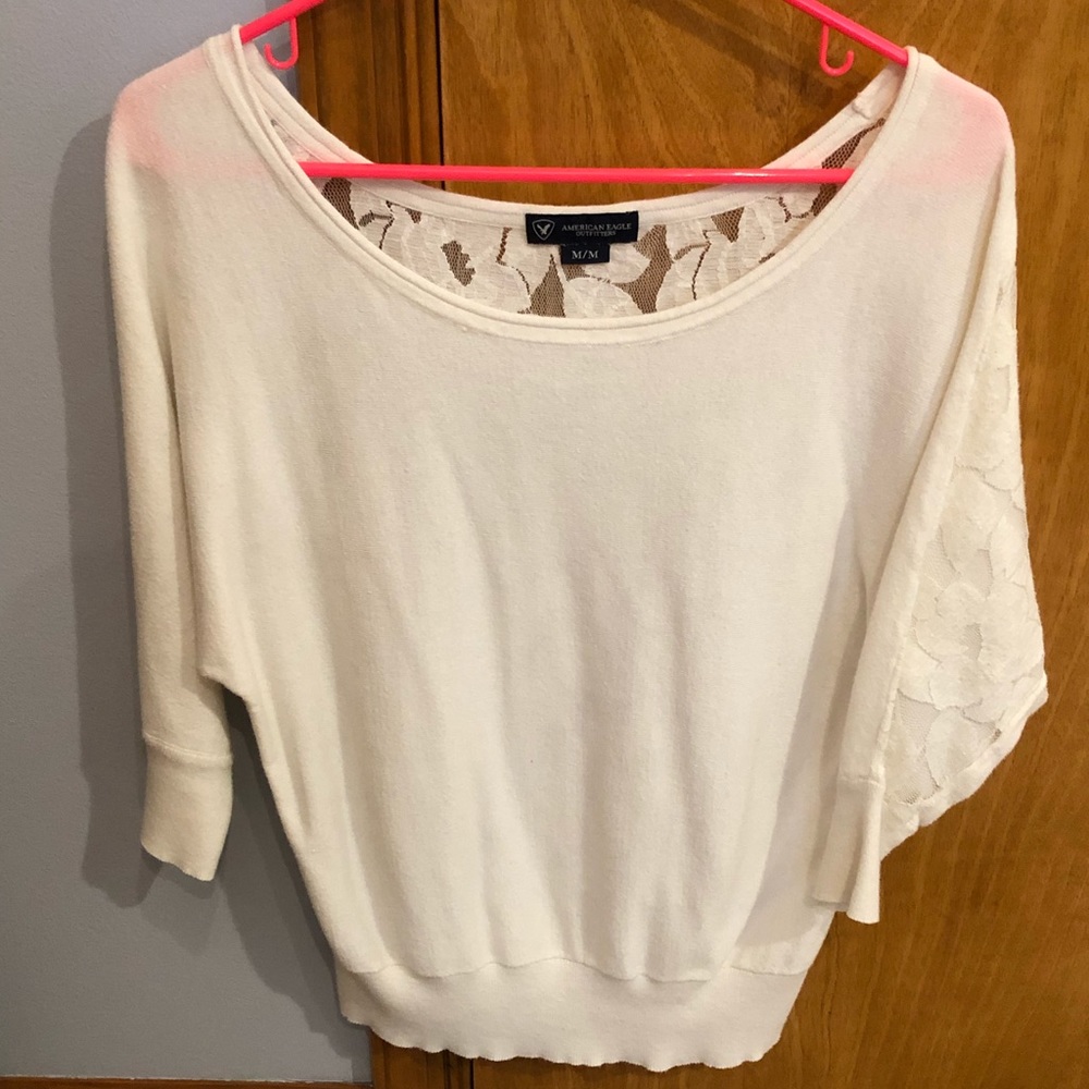 American Eagle White Laced Back Top